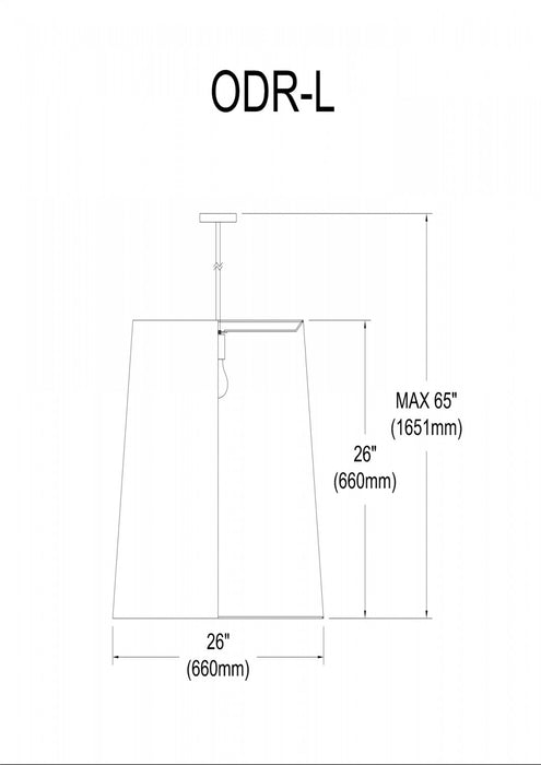Grand luminaire suspendu de Dainolite avec très grand abat-jour cylindrique effilé noir et doré, et 1 ampoule