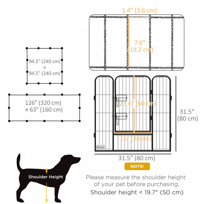 Pawhut Parc Pour Chien En Metal Robuste, Cloture D'exercice Pour Animaux De Compagnie Pour L'exterieur Et L'interieur Avec Porte Pour Plusieurs Chiens, 12 Panneaux, 31.5\"h