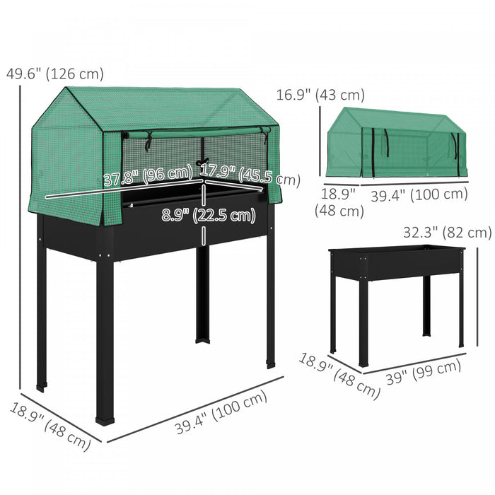 Outsunny Pot de fleurs sureleve avec housse de serre en plastique, Noir