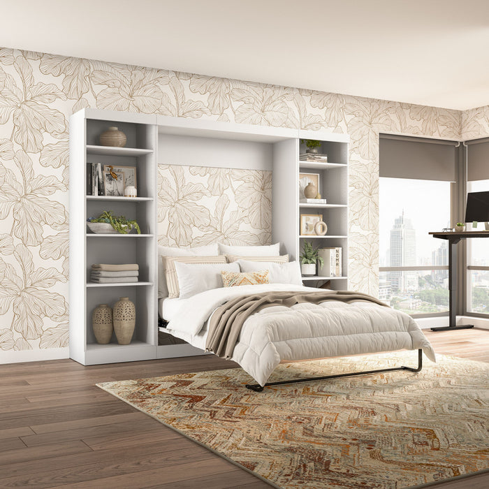 Lit double escamotable mural Pur de Bestar de 109 po avec 2 meubles à tablettes - blanc