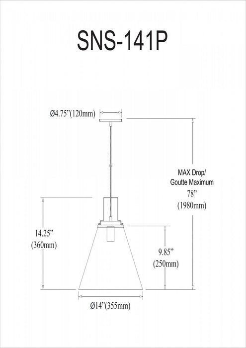 Luminaire suspendu Sonus de Dainolite avec fini blanc mat, touches laiton vieilli et 1 ampoule