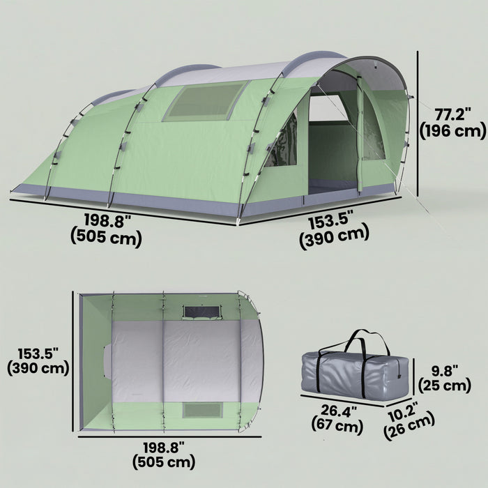 Outsunny Tente de Camping Multi-Pieces pour 5 Personnes, Grande Tente Familiale, Vert