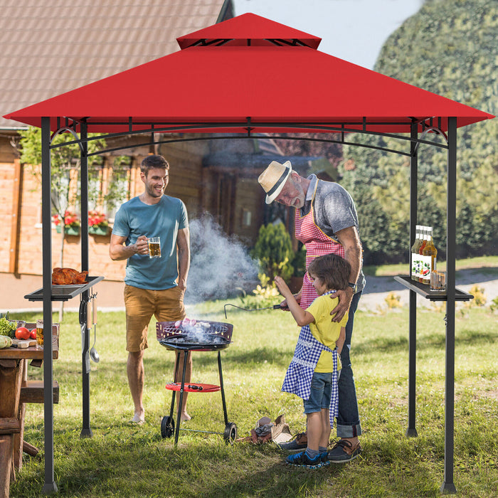 8’ X 5’ Barbecue Grill Gazebo Barbecue A 2 Niveaux Canopy Ventile Etageres Superieures Abri Vin