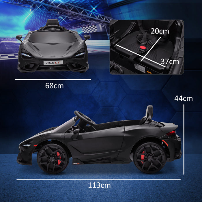 Qaba Mclaren 765lt Voiture Electrique 12 V Sous Licence Pour Enfants, Alimentee Par Batterie, Avec Portes Papillon, Telecommande, Demarrage Lent, Lumieres Led, Klaxon Musical, Noir