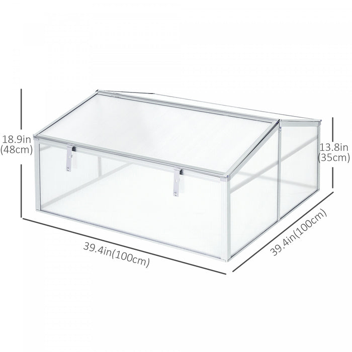 Outsunny Serre Aluminium Jardin Sureleve Portable Avec Toit Ouvrant Pour Interieur, Exterieur, Fleurs, Legumes, Plantes, 39\" x 39\" X 19\"