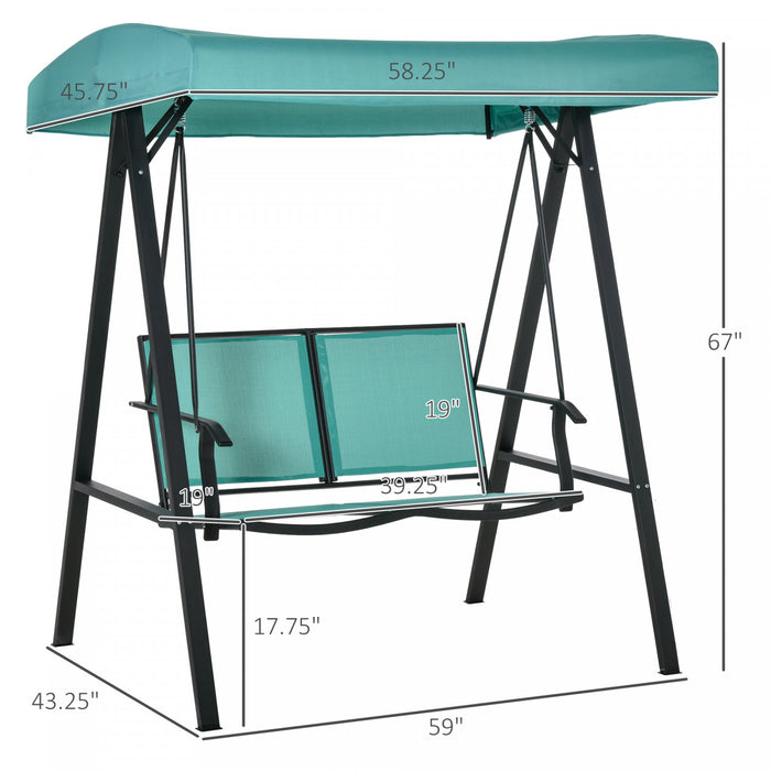 Outsunny Balancelle De Jardin Pour 2 Personnes Avec Abat-jour Reglable, Sieges En Maille Respirante Et Cadre En Acier Pour Jardin, Piscine, Arriere-cour, Bleu