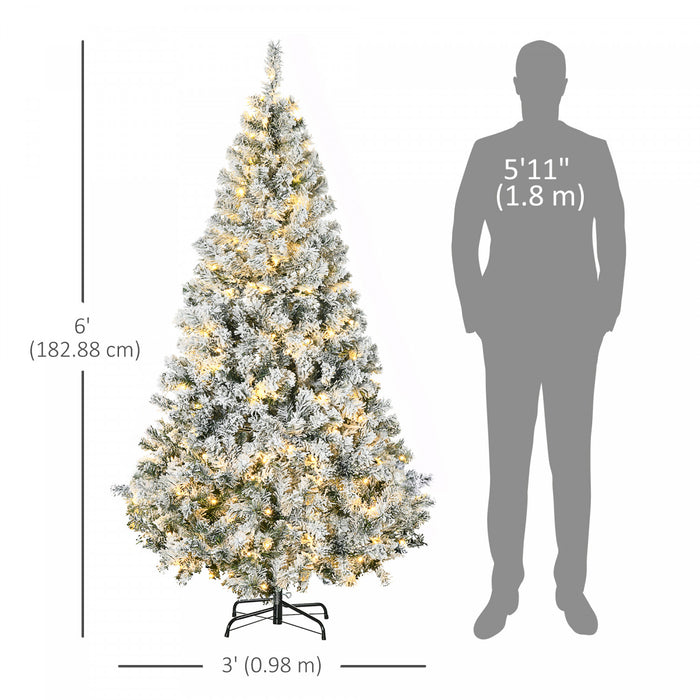 HOMCOM Arbre de Noel artificiel floque de neige de 6 pieds avec lumieres