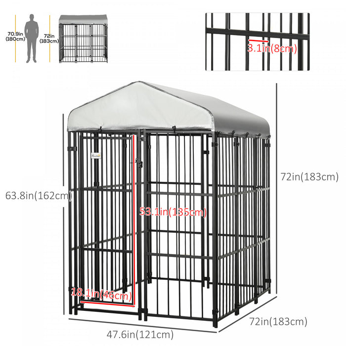 Pawhut Niche Pour Chien De 6' X 4', Parc D'exterieur Pour Chien Avec Auvent Impermeable Et Resistant Aux Uv, Maillon De Chaine Robuste Pour Chiens De Taille Moyenne Et Grande