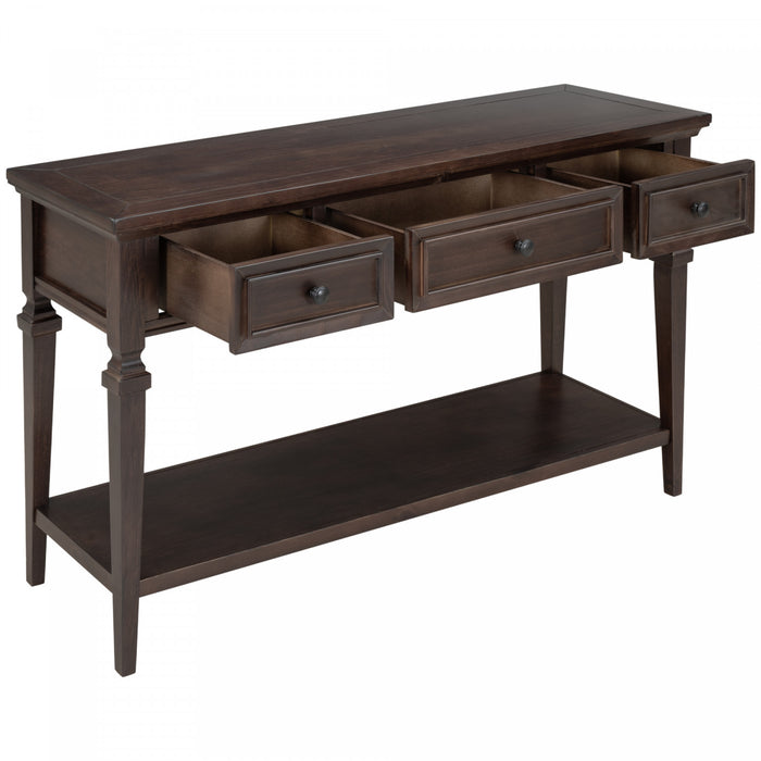 Table Console Sabina En Bois Massif Avec 3 Tiroirs Et Etagere - Espresso