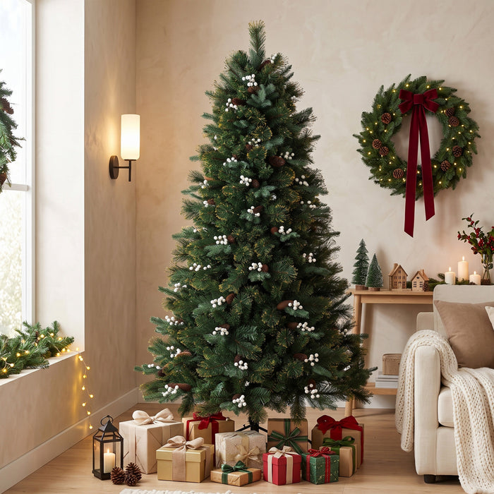 HOMCOM Sapin de Noel 180 cm avec 716 branches, sapin artificiel imitation fir