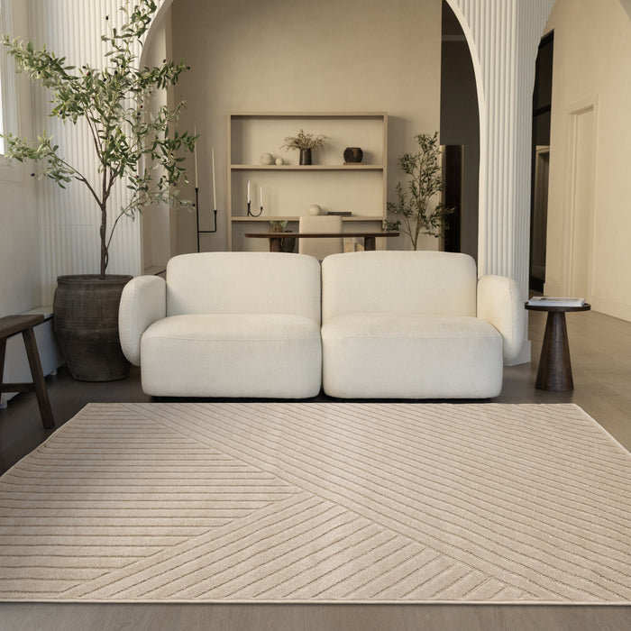 Tapis design a rayures angulaires beige Oslo, 7'10\" x 10'6\"