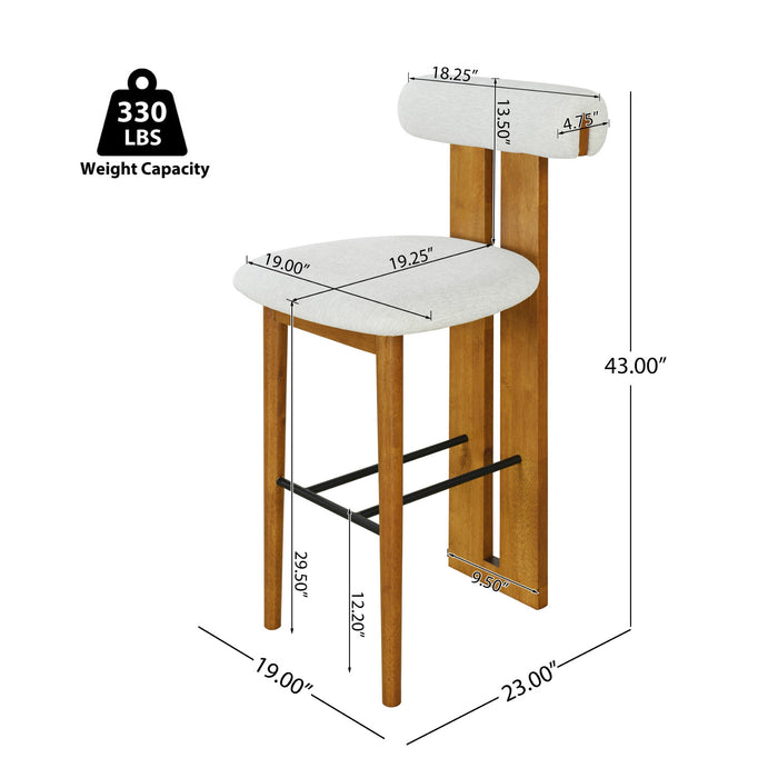 Sophia – Lot de 2 tabourets de bar modernes d’interieur en bois d’hevea avec dossier de soutien, couleur ivoire et noyer