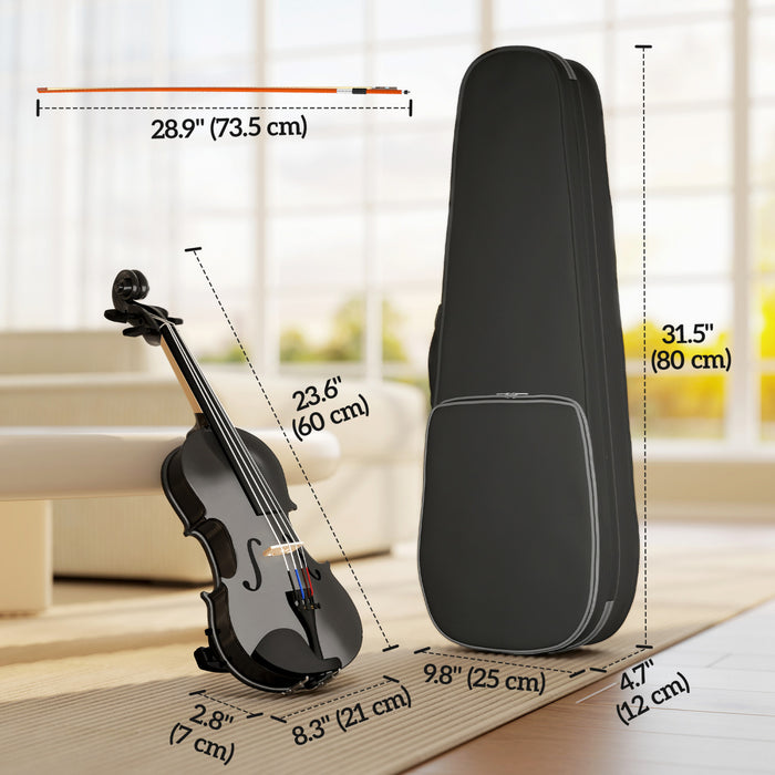 HOMCOM Kit Complet de Violon 4/4, Violon Acoustique en Bois avec Etui, Noir