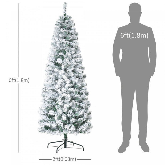 Homcom Arbre De Noel En Forme De Crayon Floque De Neige Artificielle Pre-eclaire De 6 Pieds Avec 250 Lumieres Led Blanc Chaud Et 462 Pointes De Branche