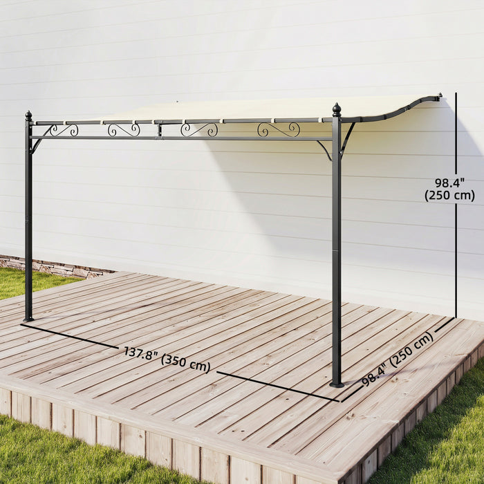Outsunny Pergola murale exterieure 3,5 x 2,5 m, abri solaire, blanc creme