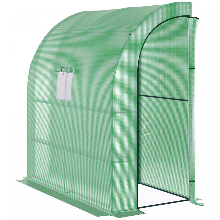 Outsunny Serre D'exterieur 7' X 3' X 7' Pepiniere De Plantes Avec Fenetres A Enroulement Couverture En Pe Et 3 Etageres En Fil Metallique Vert