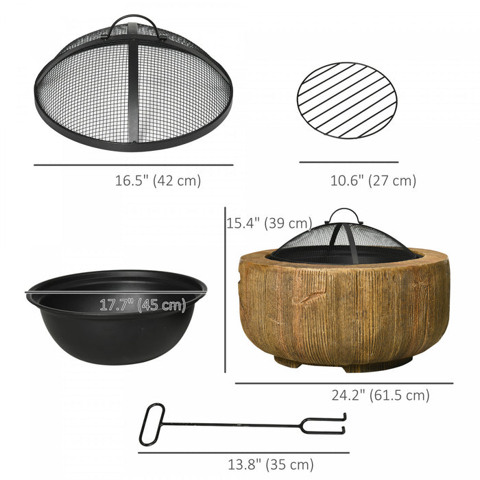 Outsunny Brasero avec Pare-etincelles et Tisonnier, Cheminee a Bois de 61 cm, Marron