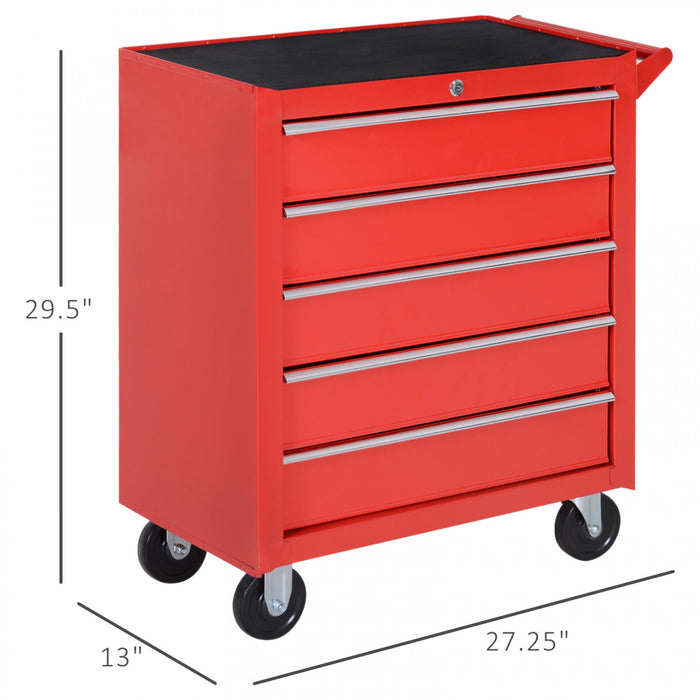 Homcom Coffre A Outils En Acier Verrouillable A 5 Tiroirs Poignee