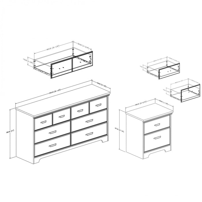 Versa Ensemble Commode 6 Tiroirs Et Table De Chevet - Chene Vieilli