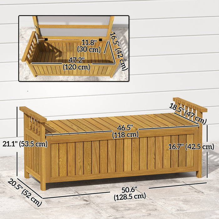 Outsunny Banc d'exterieur en bois coffre de rangement de 49 gallons, marron