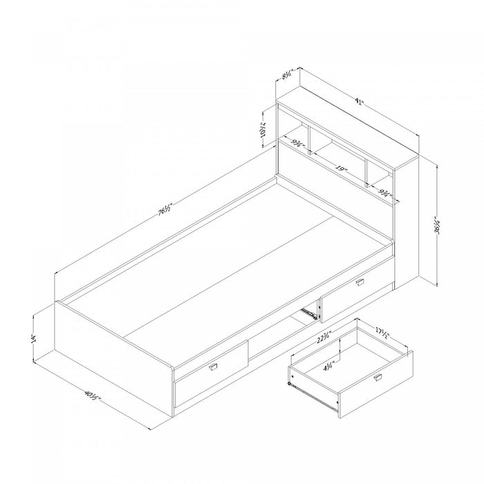 Spark Ensemble Lit Matelot Et Tete De Lit Bibliotheque - Noir Solide