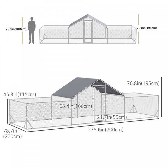 Pawhut Grand Poulailler D'exterieur Pour 12 A 14 Poulets, Poulailler En Metal Avec Couvercle Pour Ferme De Jardin, 23' X 6,6' X 6,4'
