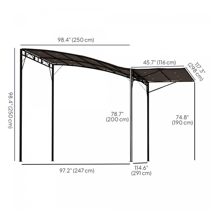 Outsunny Abri De Jardin En Metal De 10 X 8 Pi Avec Abri D’auvent Lateral Extensible