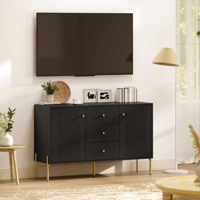 Buffet HOMCOM 120 cm avec 3 Tiroirs et 2 Portes, Buffet Moderne Noir