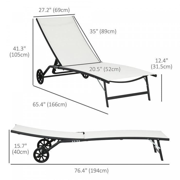Outsunny Lot De 2 Chaise Longue, Chaises De Piscine Avec Deux Roues, Creme