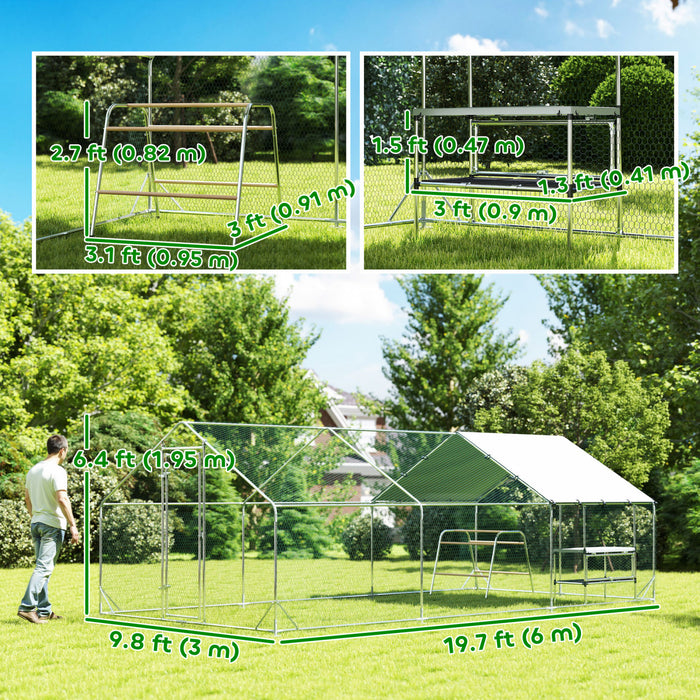 Poulailler En Metal Avec Housse Impermeable, 9.8x19.7x6.4'