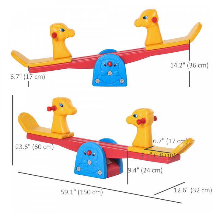 Qaba Balancoire Pour Enfants Bascule De Securite 2 Sieges Avec Poignees Faciles A Saisir Interieur Exterieur Salon Salle De Jeux Equipement De Jardin, Pour 1 A 4 Ans Multicolore