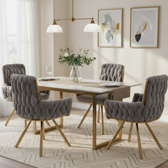 Chaises de salle a manger pivotantes Timothy en velours avec revetement capitonne et pieds en metal, lot de 4, gris