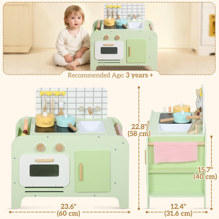 Cuisine pour enfants Qaba, cuisine d'imitation, ensemble de cuisine pour tout-petits avec 15 accessoires, four a micro-ondes, meubles de rangement, pour garcons et filles de 3 ans et plus, vert