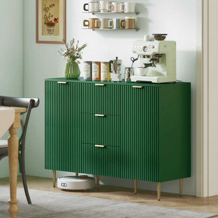HOMCOM Buffet avec 3 Tiroirs et Etageres Ajustables, Vert