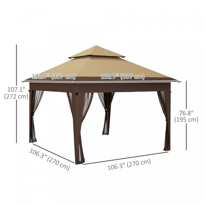 Outsunny 11x11ft Canopee Ajustable Avec Filet De Poussee A 1 Bouton