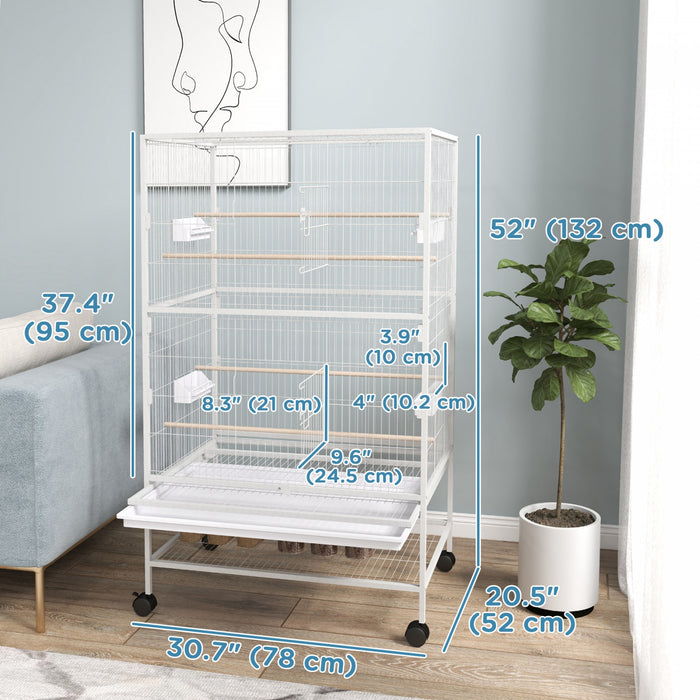 Pawhut Grande Cage A Oiseaux En Acier De 52\", Gris