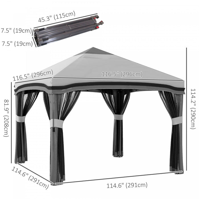 Outsunny 10' X 10' Tente De Fete Pliable Pop Up Canopy Avec Filets, Grise