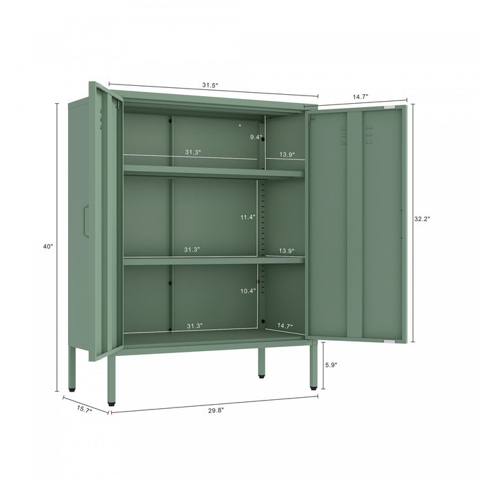Armoire d’appoint moderne Naomi 32\" en metal vert sauge