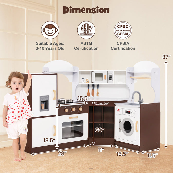 Coin Costway Jouer Cuisine Avec Four A Micro-ondes Glacier Pour Enfants 3 Ans + Jouet En Bois