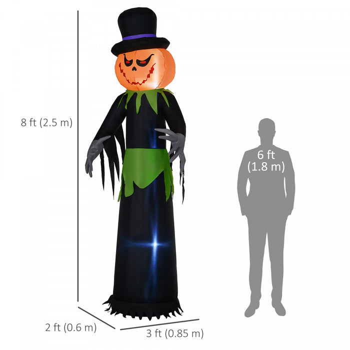 Outsunny Citrouille Gonflable 8pi Halloween Avec Chapeau, Affichage Led