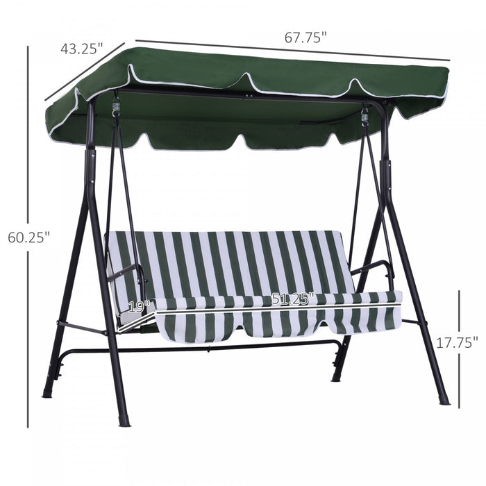 Outsunny Balancelle De Jardin 3 Places Toit Inclinaison Reglable Coussins Assise Et Dossier Acier Noir Polyester Vert