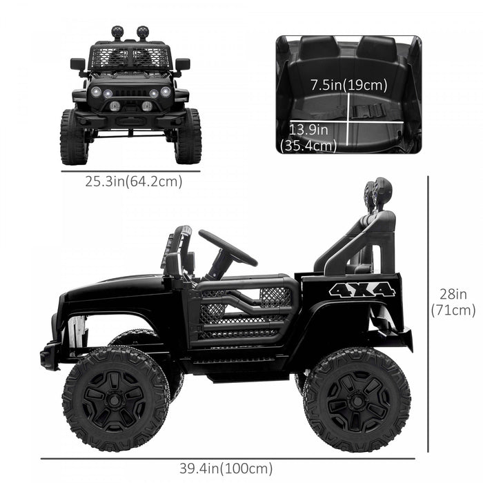 Aosom Camion Pour Enfants 12 V Avec Telecommande Parentale, Voiture Electrique A Piles Avec Suspension A Ressort, Vitesse Reglable, Lumieres Led Et Klaxon, Noir