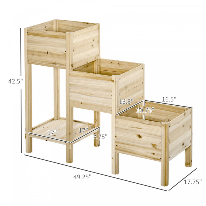 Outsunny - Lit De Jardin Sureleve A 3 Niveaux Avec Etagere De Rangement, Kit De Jardiniere Surelevee En Bois Pour L'exterieur, Support De Plante En Bois Autoportant Pour Legumes, Herbes Et Fleurs.