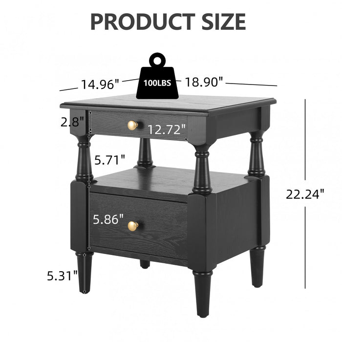 Aspen Lot de 2 Tables de Nuit avec Tiroirs et Etageres Ouvertes, Noir