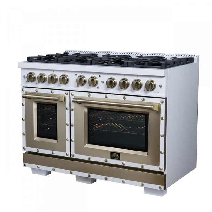 Cuisiniere a gaz Ambassador de 48 po, blanche, 8 bruleurs scelles, fours de 6,7 pi³ – FFSGS6299-48CPWHT