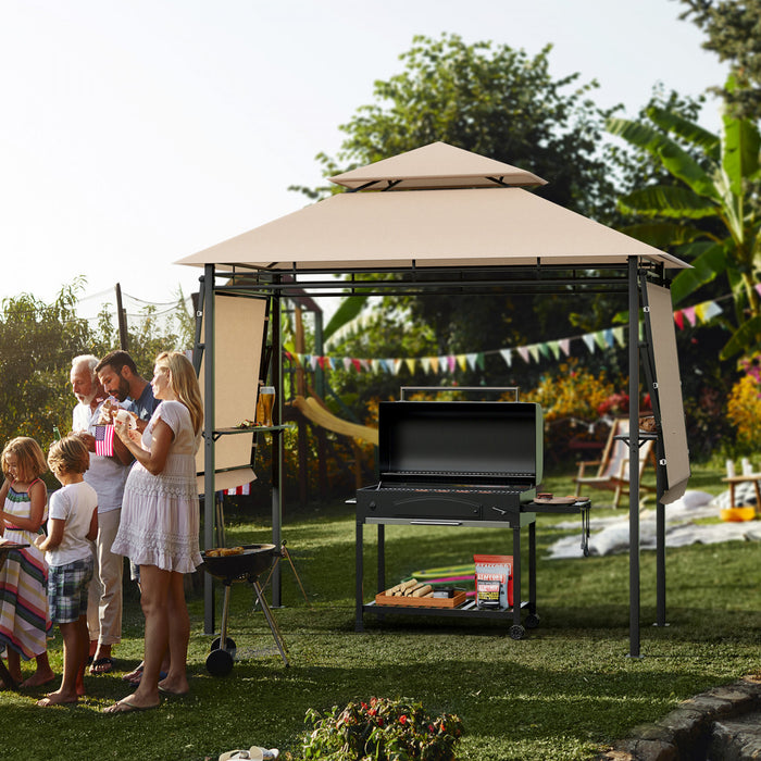 13.5’ X 4’ Patio Bbq Grill Gazebo Auvents Lateraux Etageres 2 Tier Canopy Exterieur