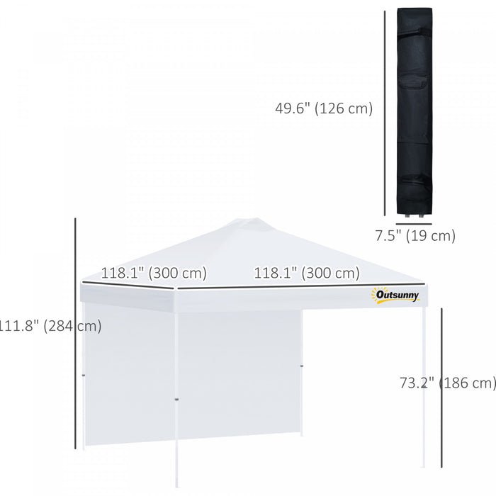 Outsunny Tente A Auvent Escamotable 10' X 10', Paroi Laterale Et Sac, Blanc
