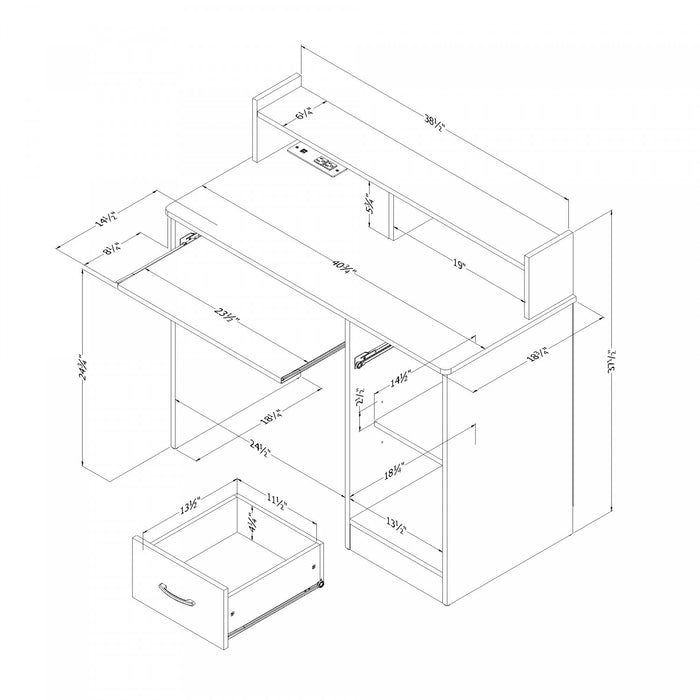 Axess Bureau de travail avec support à clavier avec Port USB Noir solide, de Meubles South Shore