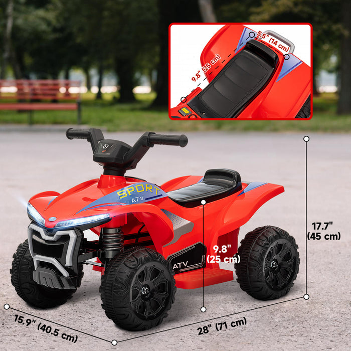 Qaba Vtt Pour Enfants, Vehicule Electrique Alimente Par Batterie 6 V Avec Vitesse Maximale De 1,6 Mph, Phares, Musique, Interrupteur Marche Avant/arriere, Jouet A 4 Roues Pour 18 A 36 Mois, Rouge