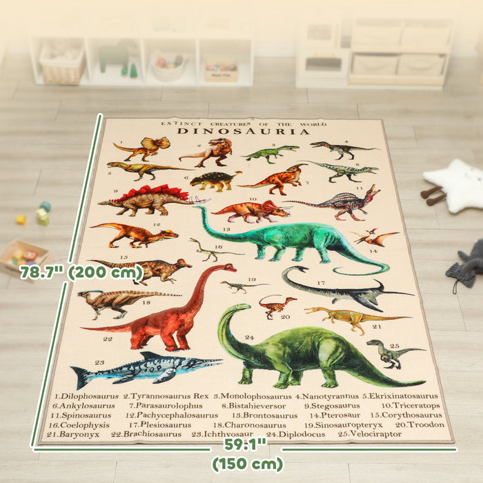 Grand tapis de jeu Qaba, 200 x 150 cm, tapis educatif en polyester antiderapant pour bebe, tapis de ramper pour chambre et salon avec motif dinosaure, kaki